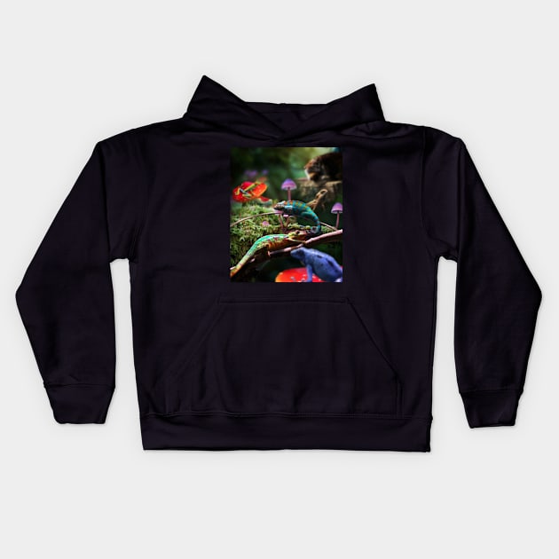 Chameleon Poison Dart Arrow Red-Eye Tree Frog In Forest Kids Hoodie by Random Galaxy